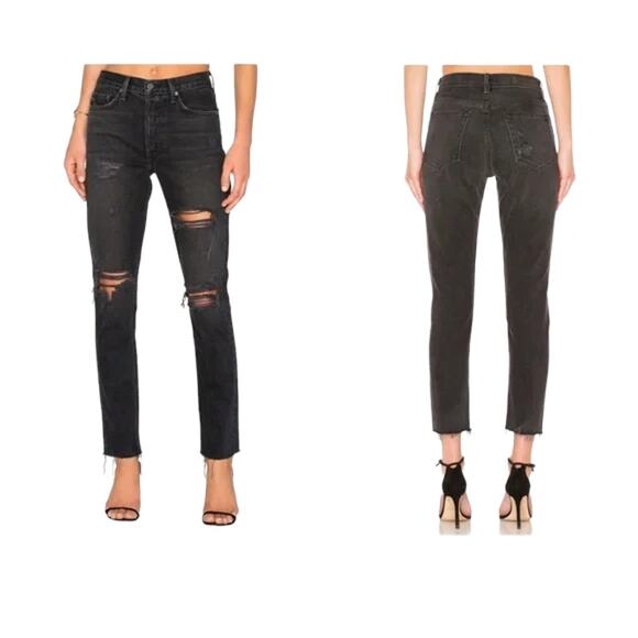 GRLFRND Button Fly High Distressed Skinny Rise Karolina Jeans in Raven Size 26 - Picture 1 of 6